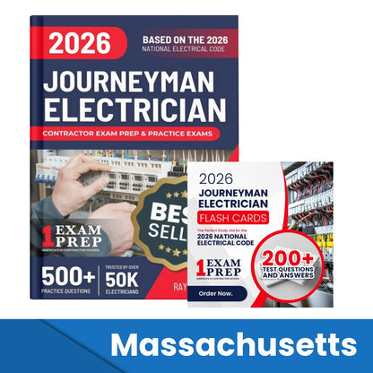 2026 Massachusetts Journeyman Electrician Exam Prep and Study Guide + Flash Card Combo: 12 Practice Exams +2 Full Final Exams: Trusted by 50k Electricians