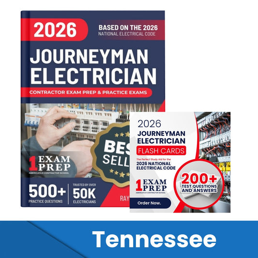 2026 Tennessee Journeyman Electrician Exam Prep and Study Guide + Flash Card Combo: 12 Practice Exams +2 Full Final Exams: Trusted by 50k Electricians