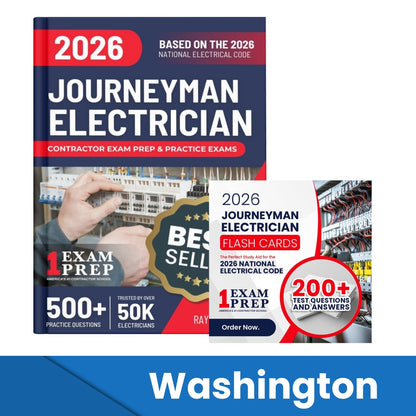 2026 Washington Journeyman Electrician Exam Prep and Study Guide + Flash Card Combo: 12 Practice Exams +2 Full Final Exams: Trusted by 50k Electricians