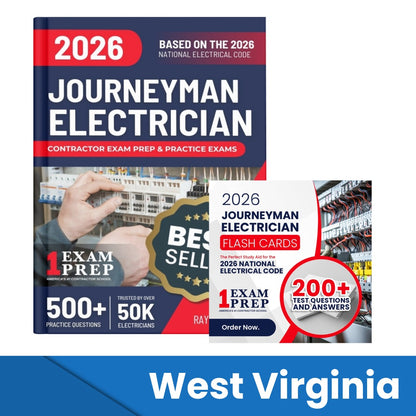 2026 West Virginia Journeyman Electrician Exam Prep and Study Guide + Flash Card Combo: 12 Practice Exams +2 Full Final Exams: Trusted by 50k Electricians