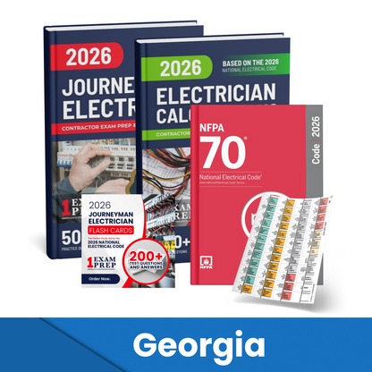 2026 Georgia Journeyman Electrician + Electrician Calculations Study Guides + Flash Cards & National Electrical Code +Tabs Super Combo (Based on the 2026 NEC)