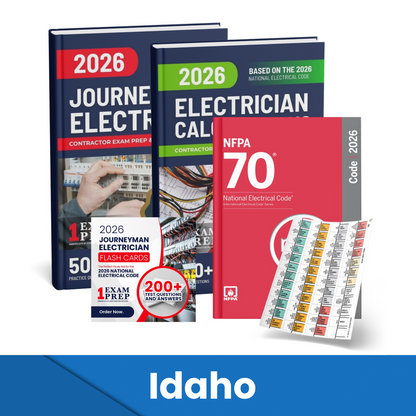 2026 Idaho Journeyman Electrician + Electrician Calculations Study Guides + Flash Cards & National Electrical Code +Tabs Super Combo (Based on the 2026 NEC)