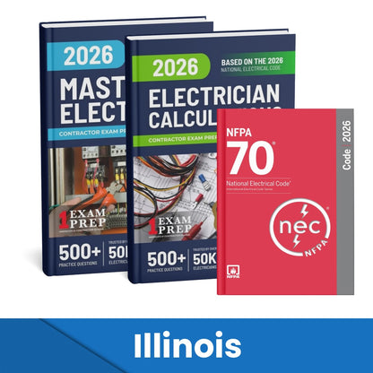 2026 Illinois Master Electrician + Electrician Calculations Study Guides & National Electrical Code Combo (Based on the 2026 NEC)