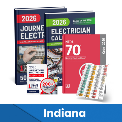 2026 Indiana Journeyman Electrician + Electrician Calculations Study Guides + Flash Cards & National Electrical Code +Tabs Super Combo (Based on the 2026 NEC)