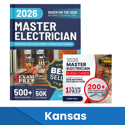 2026 Kansas Master Electrician Exam Prep and Study Guide + Flash Card Combo: 12 Practice Exams +2 Full Final Exams: Trusted by 50k Electricians