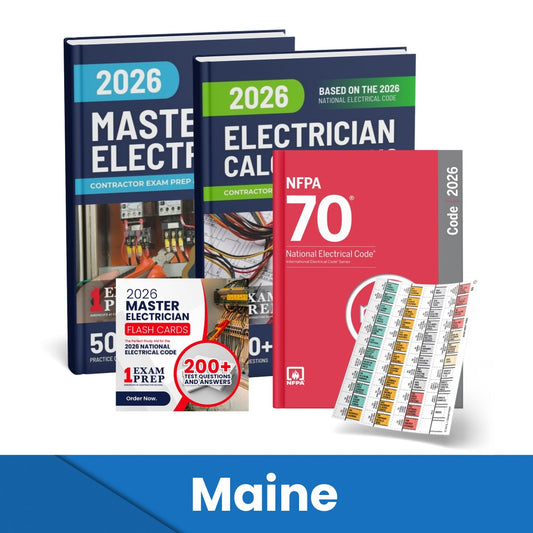 2026 Maine Master Electrician + Electrician Calculations Study Guides + Flash Cards & National Electrical Code +Tabs Super Combo (Based on the 2026 NEC)