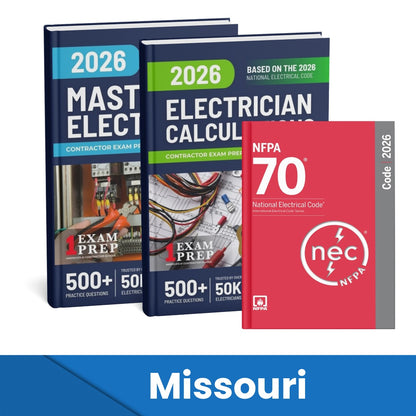 2026 Missouri Master Electrician + Electrician Calculations Study Guides & National Electrical Code Combo (Based on the 2026 NEC)