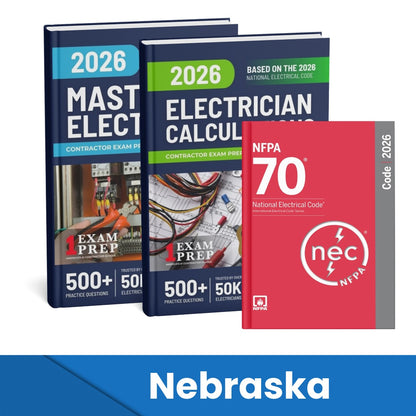 2026 Nebraska Master Electrician + Electrician Calculations Study Guides & National Electrical Code Combo (Based on the 2026 NEC)