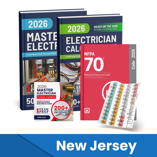 2026 New Jersey Master Electrician + Electrician Calculations Study Guides + Flash Cards & National Electrical Code +Tabs Super Combo (Based on the 2026 NEC)