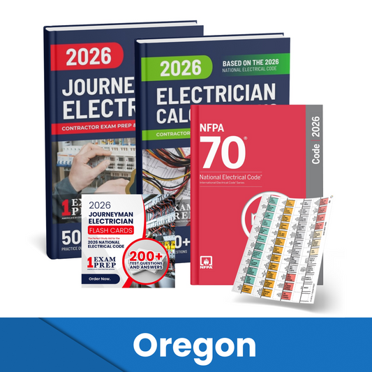 2026 Oregon Journeyman Electrician + Electrician Calculations Study Guides + Flash Cards & National Electrical Code +Tabs Super Combo (Based on the 2026 NEC)