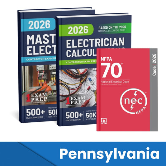 2026 Pennsylvania Master Electrician + Electrician Calculations Study Guides & National Electrical Code Combo (Based on the 2026 NEC)