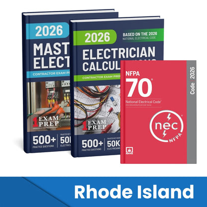 2026 Rhode Island Master Electrician + Electrician Calculations Study Guides & National Electrical Code Combo (Based on the 2026 NEC)