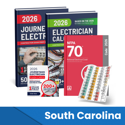 2026 South Carolina Journeyman Electrician + Electrician Calculations Study Guides + Flash Cards & National Electrical Code +Tabs Super Combo (Based on the 2026 NEC)
