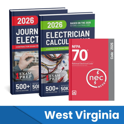 2026 West Virginia Journeyman Electrician + Electrician Calculations Study Guides & National Electrical Code Combo (Based on the 2026 NEC)