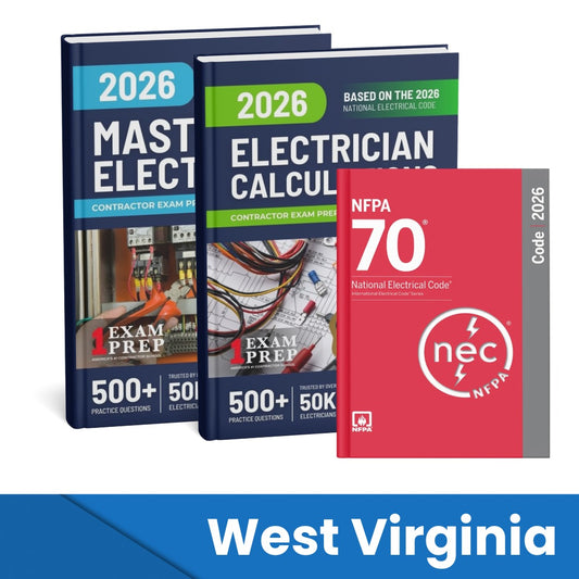 2026 West Virginia Master Electrician + Electrician Calculations Study Guides & National Electrical Code Combo (Based on the 2026 NEC)