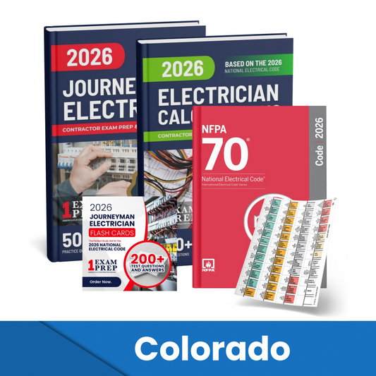 2026 Colorado Journeyman Electrician + Electrician Calculations Study Guides + Flash Cards & National Electrical Code +Tabs Super Combo (Based on the 2026 NEC)