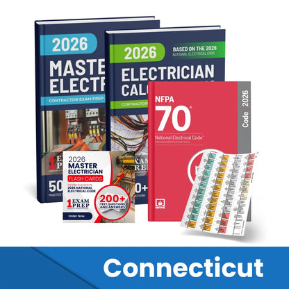 2026 Connecticut Master Electrician + Electrician Calculations Study Guides + Flash Cards & National Electrical Code +Tabs Super Combo (Based on the 2026 NEC)