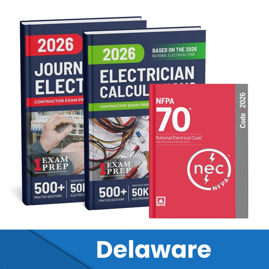 2026 Delaware Journeyman Electrician + Electrician Calculations Study Guides & National Electrical Code Combo (Based on the 2026 NEC)