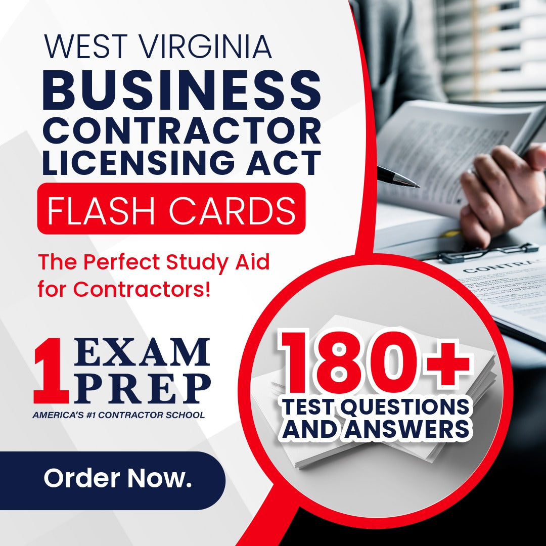 West Virginia Business Contractor Licensing Exam Prep Study Flash Cards