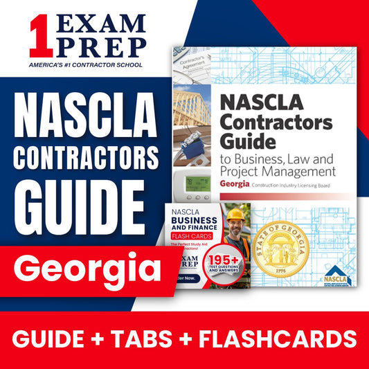 Georgia NASCLA Highlighted & Tabbed Contractor's Guide to Business, Law and Project Management, Georgia Construction Industry Licensing Board 5th Edition (Plumbers, Coditioned Air, Low Voltage, Electrical & Utility) + Flash Cards Bundle
