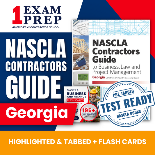 Georgia NASCLA Highlighted & Tabbed Contractor's Guide to Business, Law and Project Management, Georgia Construction Industry Licensing Board 5th Edition (Plumbers, Coditioned Air, Low Voltage, Electrical & Utility) + Flash Cards Bundle