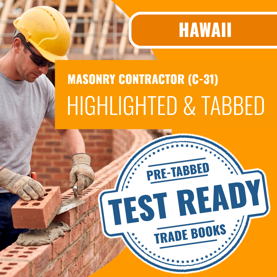 Hawaii Masonry Contractor (C-31) Exam Highlighted & Tabbed Book Packag ...