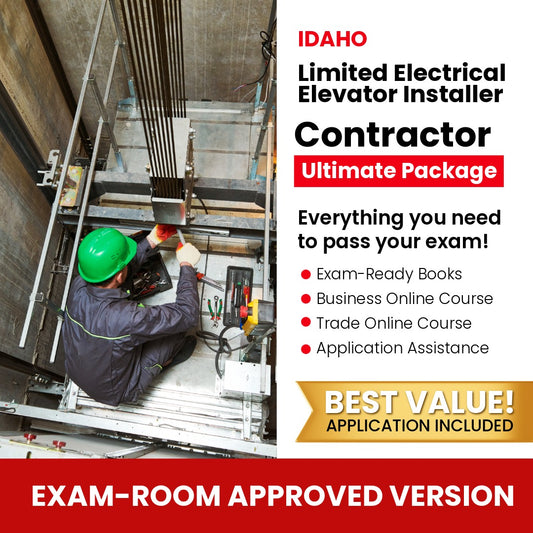 Idaho Limited Electrical Elevator Installer Contractor Ultimate Books Exam Room Approved + Course + Application Package