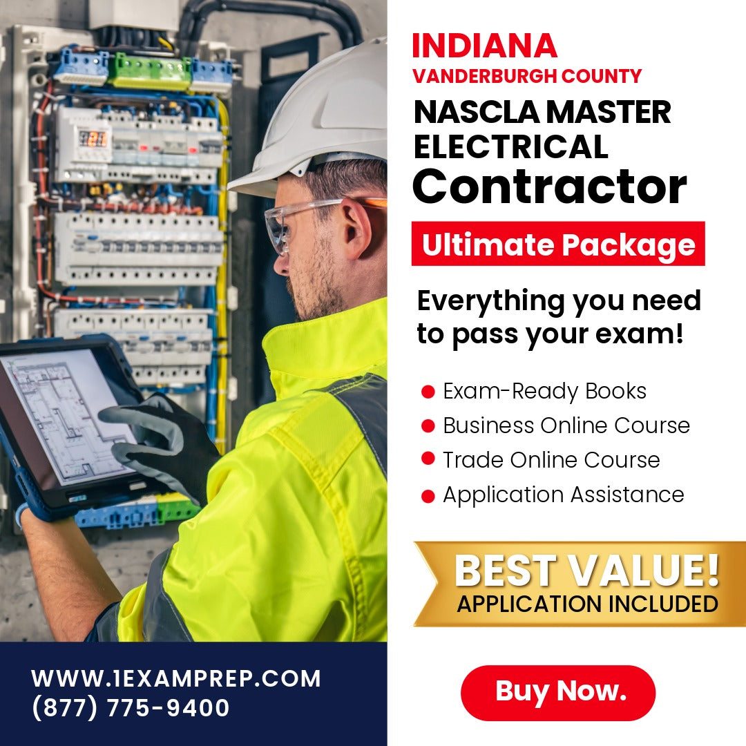 Vanderburgh County Indiana NASCLA Master Electrical Contractor Ultimate Exam Prep Rental Package