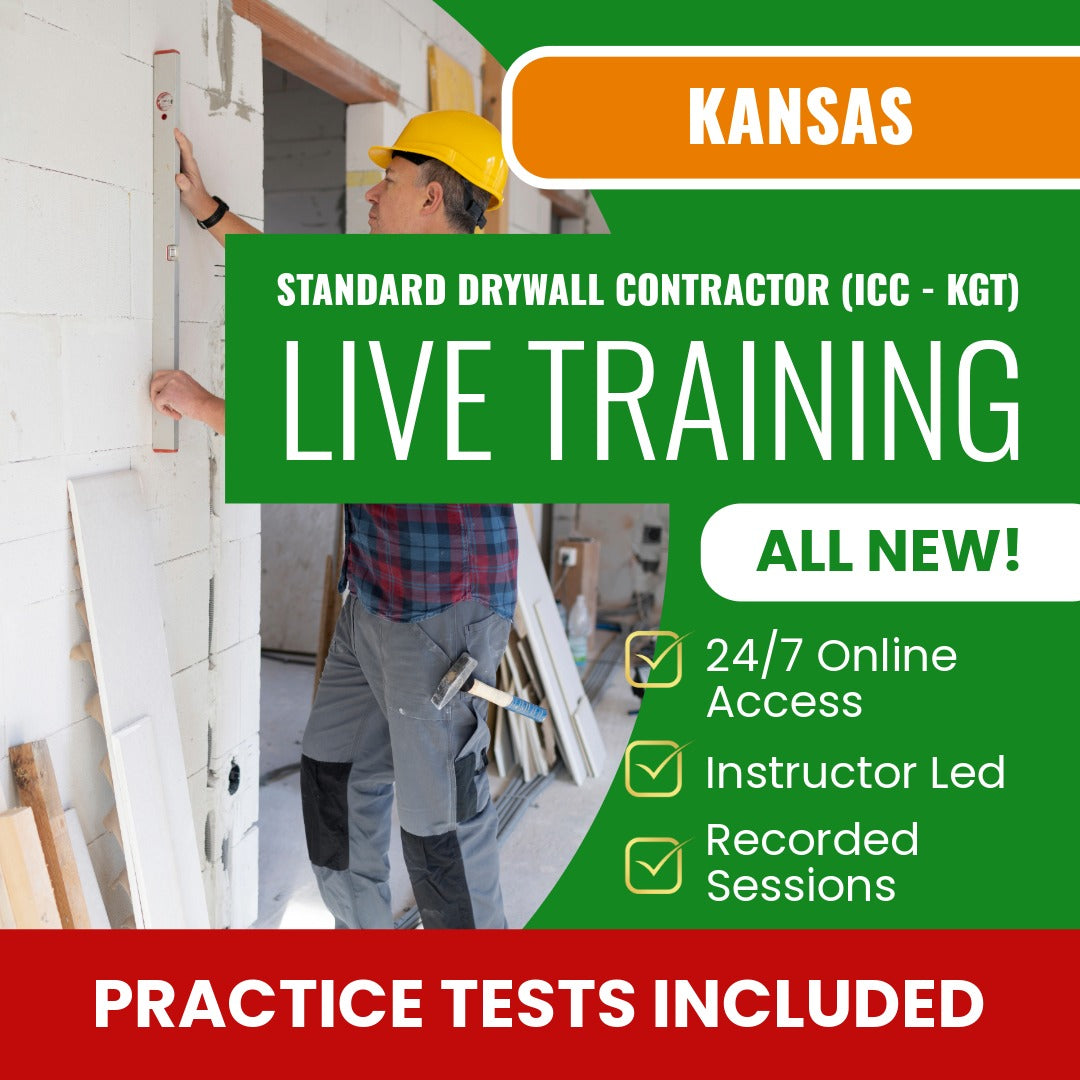 Kansas Standard Drywall Contractor (ICC - KGT) Exam Prep - Live Virtual + Self Study Training