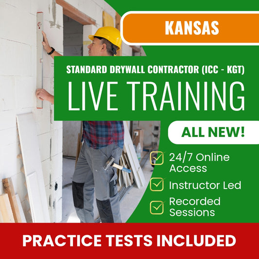 Kansas Standard Drywall Contractor (ICC - KGT) Exam Prep - Live Virtual + Self Study Training
