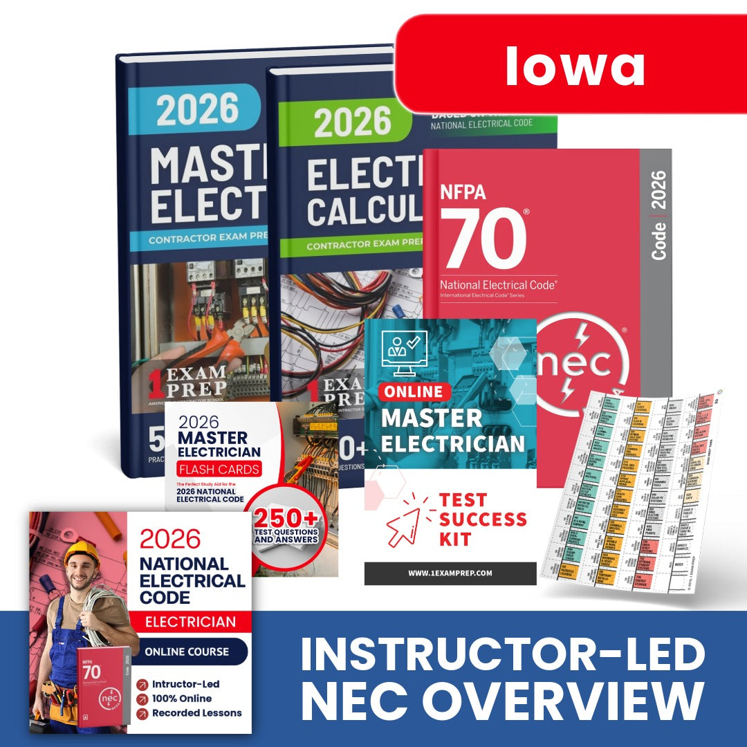 2026 Iowa Master Electrician Exam Prep Study Package Includes Instructor Led NEC Course (Based on the 2026 NEC)
