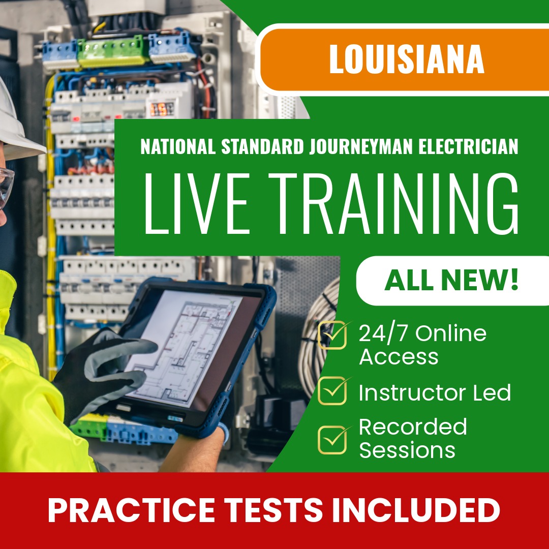 New Orleans Louisiana National Standard Journeyman Electrician (ICC - F17-N) Contractor Exam Prep - Live Virtual + Self Study Training