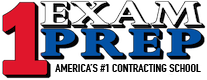 1 Exam Prep - America's Number 1 Contracting School colored logo. We are the exam pros for all your trades licensing needs nationwide.