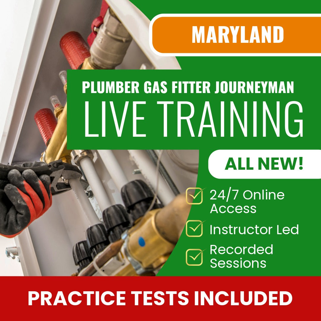 Maryland Plumber Gas Fitter Journeyman Exam Prep - Live Virtual + Self Study Training