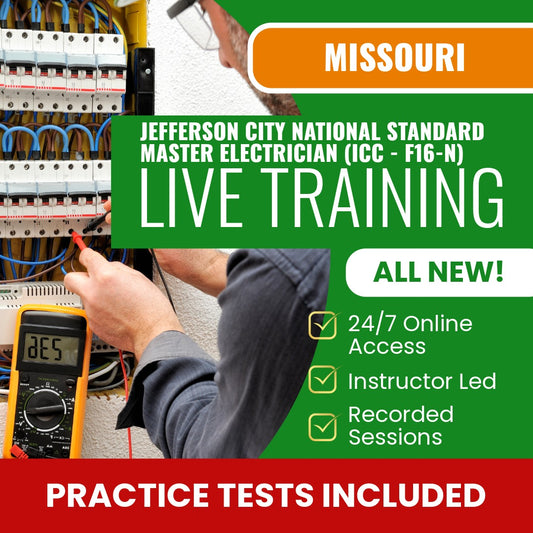 Jefferson City Missouri National Standard Master Electrician (ICC - F16-N) Contractor Exam Prep - Live Virtual + Self Study Training