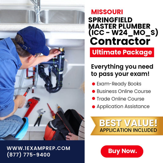 Missouri Springfield Master Plumber Contractor (ICC - W24_MO_S) Ultimate Exam Prep Rental Package