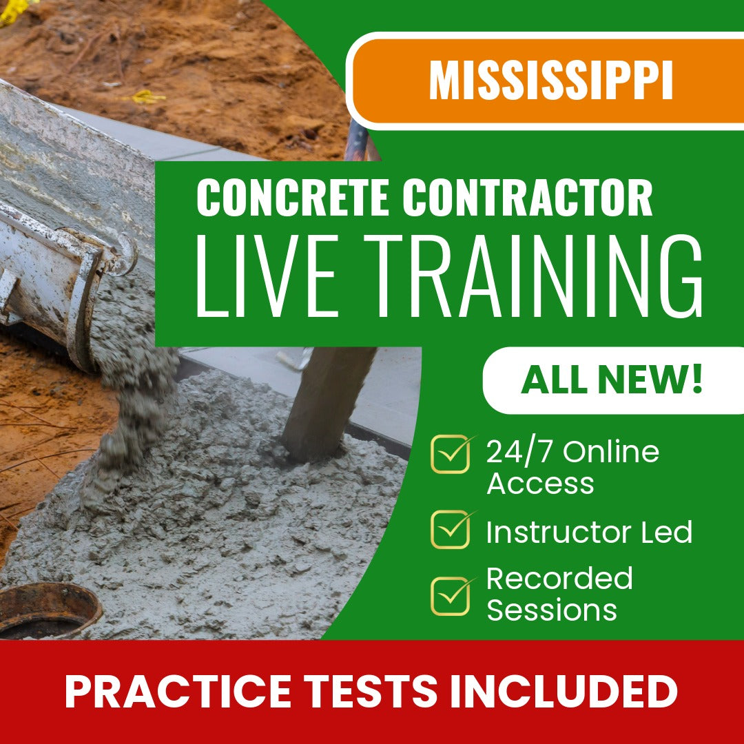 Mississippi Concrete Contractor Exam Prep - Live Virtual + Self Study Training