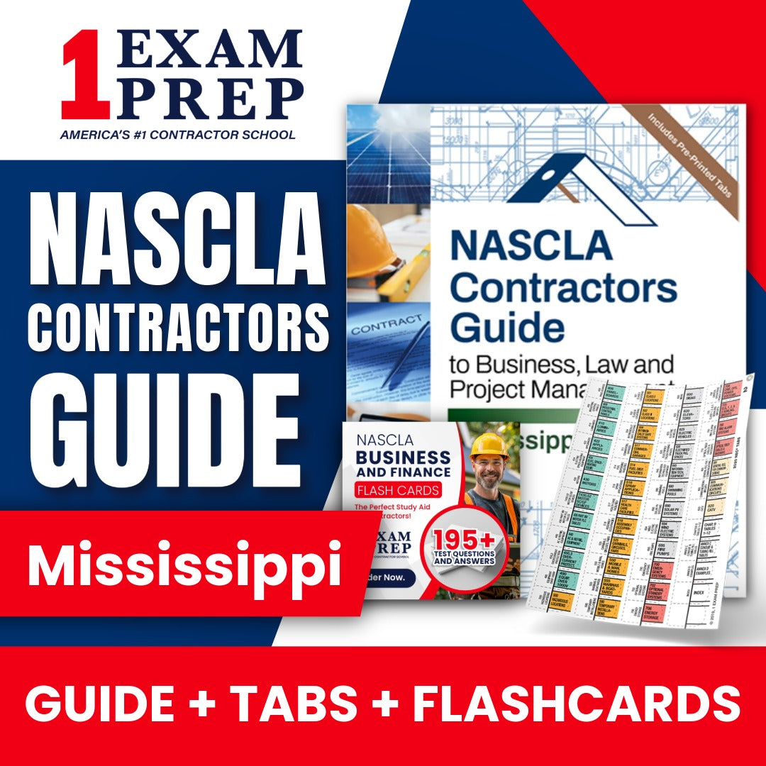 Mississippi NASCLA Highlighted & Tabbed Contractor's Guide to Business, Law and Project Management, 6th Edition + Flash Cards Bundle