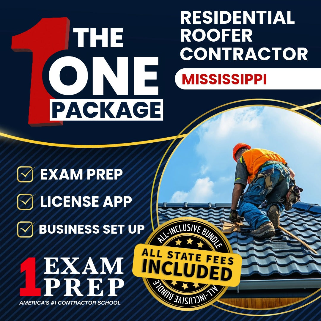 The 1 Package: All-Inclusive Mississippi Residential Roofer Contractor Exam, Licensing & Business Setup Solution