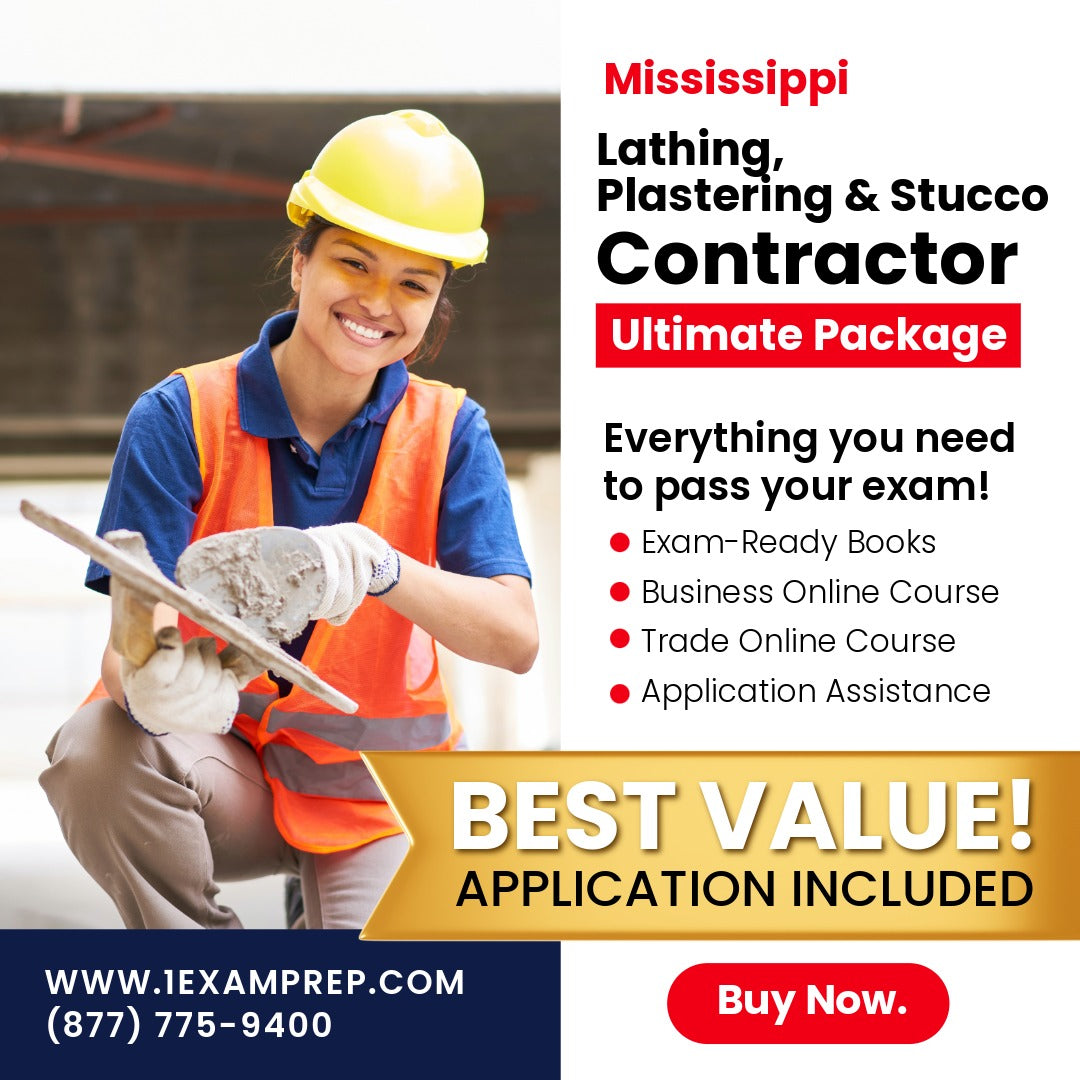 Mississippi Lathing Plastering and Stucco Contractor Ultimate Exam Prep Rental Package