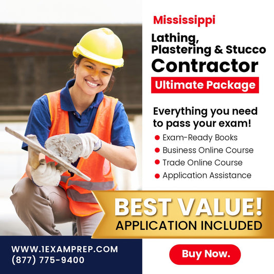 Mississippi Lathing Plastering and Stucco Contractor Ultimate Exam Prep Rental Package