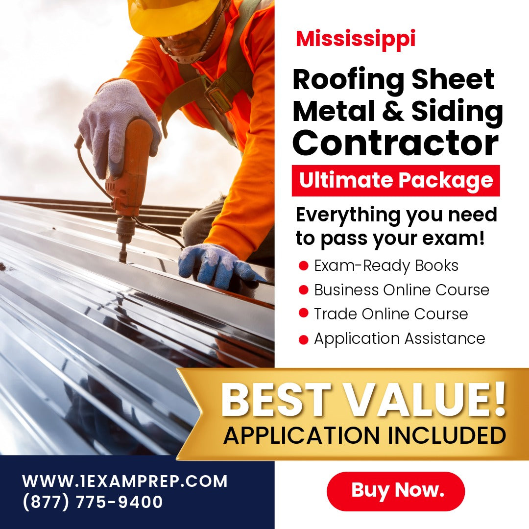 Mississippi Roofing Sheet Metal and Siding Contractor Ultimate Exam Prep Rental Package