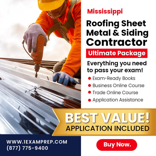 Mississippi Roofing Sheet Metal and Siding Contractor Ultimate Exam Prep Rental Package