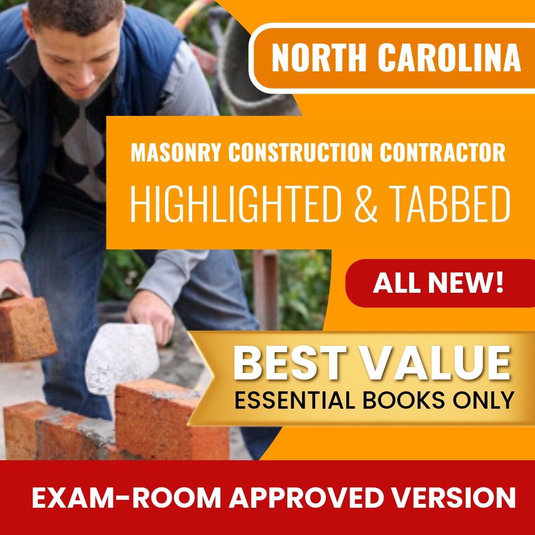 North Carolina Masonry Construction Contractor Highlighted & Tabbed Books Allowed into Exam Package