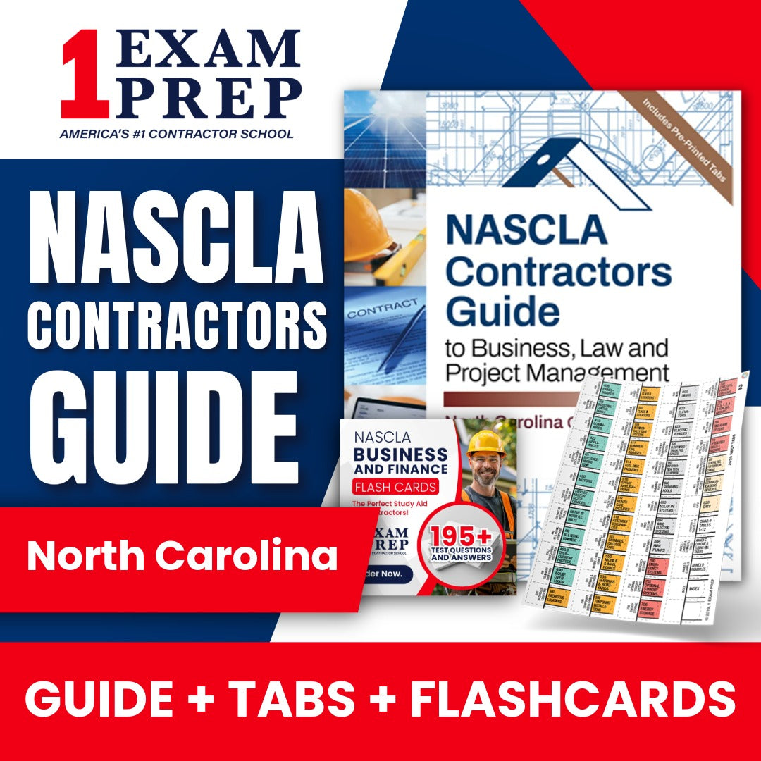 North Carolina General Contractors NASCLA Highlighted & Tabbed Contractor's Guide to Business, Law and Project Management, 10th Edition + Flash Cards Bundle