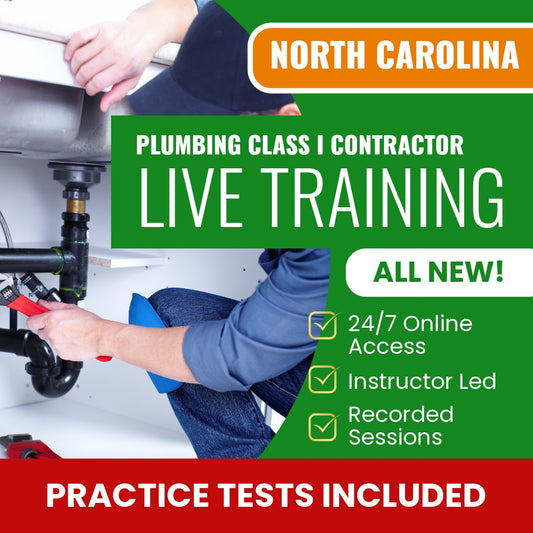 North Carolina Plumbing, Class I Contractor Exam Prep - Live Virtual + Self Study Training