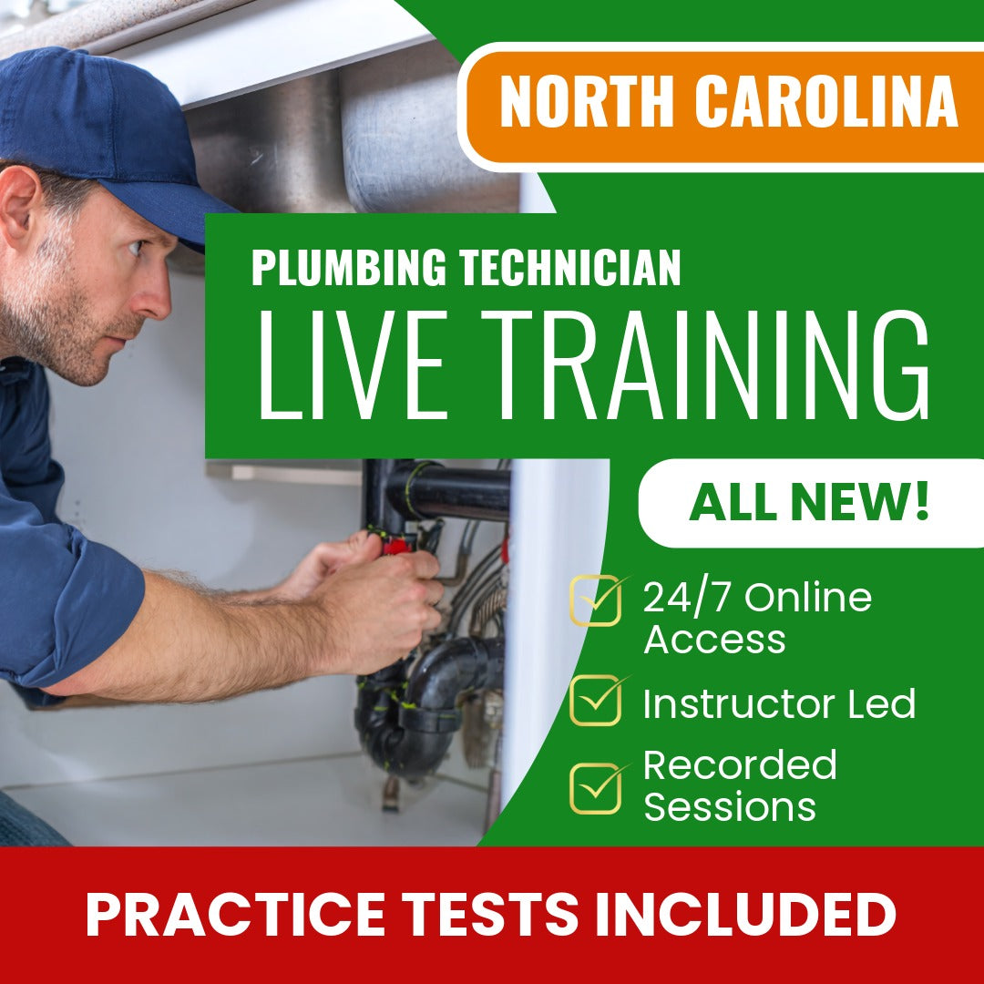 North Carolina Plumbing Technician Exam Prep - Live Virtual + Self Study Training
