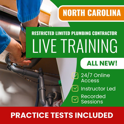 North Carolina Restricted Limited Plumbing Contractor Exam Prep - Live Virtual + Self Study Training