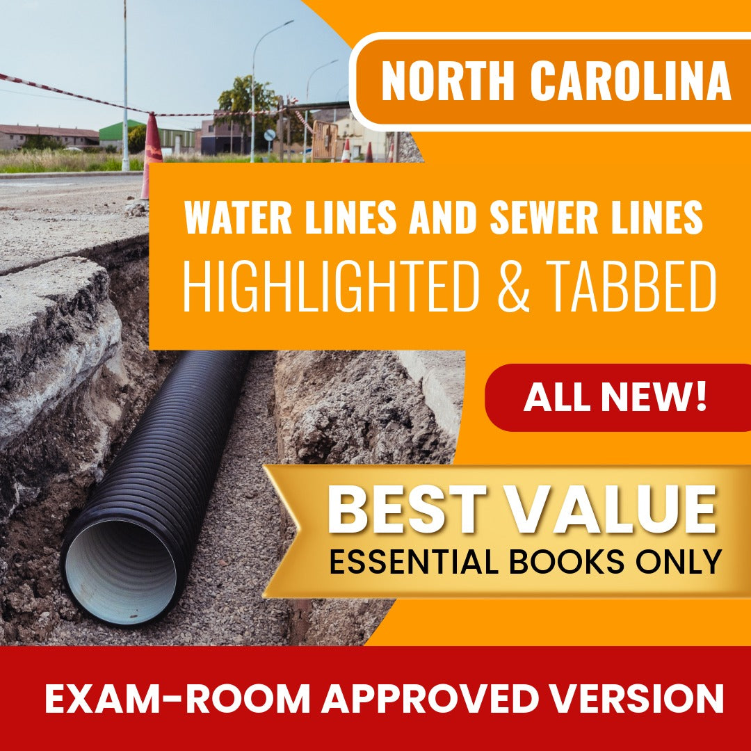 North Carolina Water Lines and Sewer Lines Contractor Highlighted & Tabbed Books Allowed into Exam Package