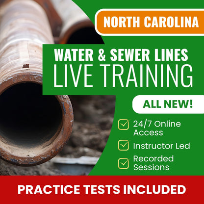 North Carolina Water Lines and Sewer Lines Contractor Exam Prep - Live Virtual + Self Study Training